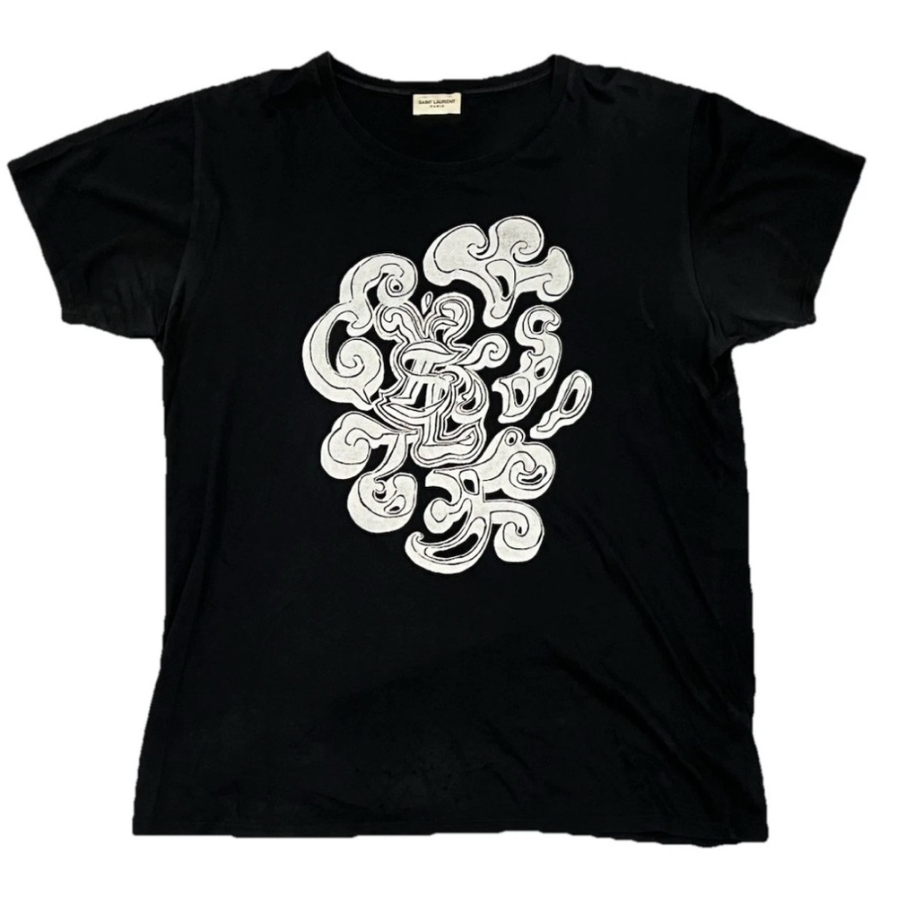 Saint Laurent Men’s Black Tee with White Graphic